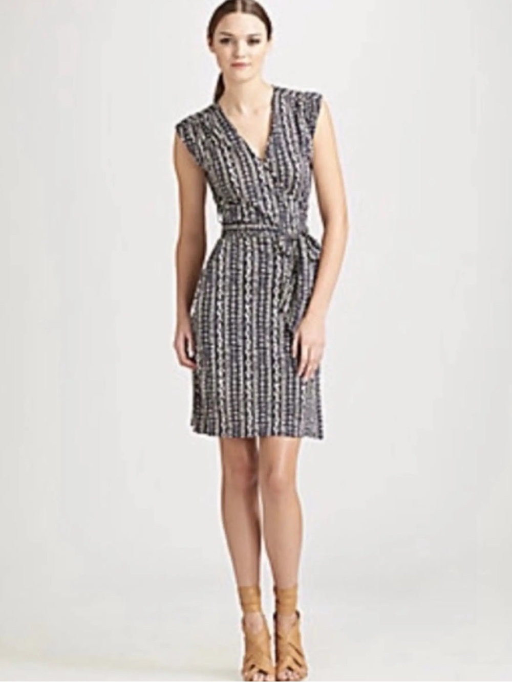 Tory Burch Ivette Print Silk Wrap Dress XL black white patterned